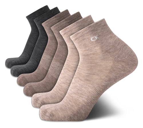 Calvin Klein Mens Quarter Socks - 6 Pack Cushioned Mini Crew Athletic Socks for Men, Ideal for Running, Sport, and Hiking