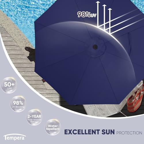 Image of Tempera Patio Market Outdoor Table Umbrella with Auto Tilt and Crank, Large Sun Umbrella with Sturdy Pole & Fade Resistant Canopy, Easy to Set