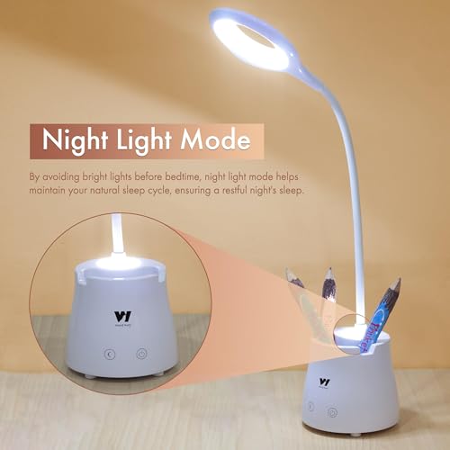 Image of WEIRD WOLF LED Study Table Lamp with Night Light| Pen Holder & Mobile Stand| 3 Brightness Modes Touch Control| Flexible Gooseneck| USB Type-C Charging| Eye-Care Desk Lamp for Students