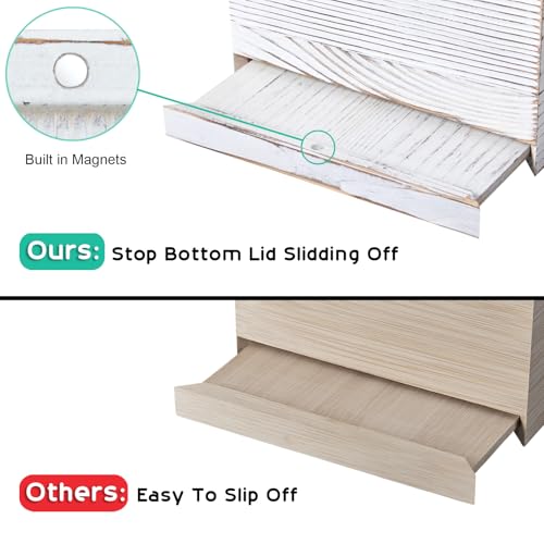 ALELION Rustic Tissue Box Cover Square - Thick Wooden Tissue Box Holder for Tabletop Night Stands Bathroom Office - Decorative White Facial Cube Tissue Box Cover - Thumbnail 7
