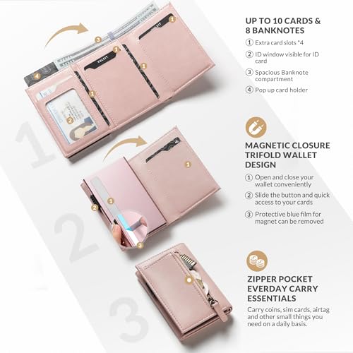 Image of VULKIT Card Holder Wallet with Coin Pocket Magnetic Closure Pop Up Cards With ID Window Leather Wallet for Cash & Credit Cards | with Coin Pocket