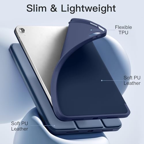 Image of Akkerds Compatible with iPad (A16) 11th Generation Case 11 Inch 2025, for iPad 10th Generation Case 10.9 Inch 2022 with Pencil Holder, Slim Trifold Stand Protective Cover with Soft TPU Back, Navy Blue