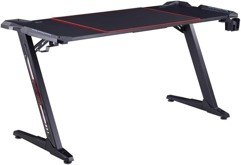 Assembled Almly Modern Metal Gaming Desk from a front-side angle