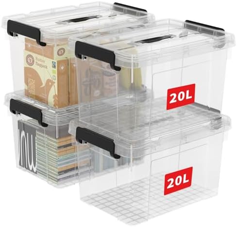 Cetomo 20L*4 Caja de Almacenamiento con Asa, Caja de Plástico con...