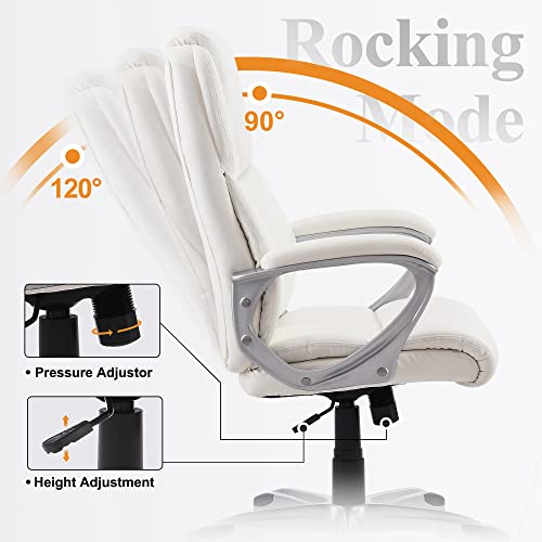 Neutype Executive Office Chair High Back Home Office Desk Chairs With Wheels Pu Leather Ergonomic Computer Chair With Lumbar Support Adjustable Height & Swivel Big And Tall Office Chair - White #TOP6