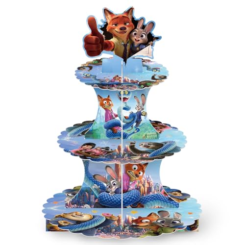 PYFK for Zootopia 2 Themed Party Supplies and Decorations a Three-Tiered Cupcake Stand a Display Stand for Birthday Desserts and Cakes which is Suitable for Cute-Style Birthday Decorations