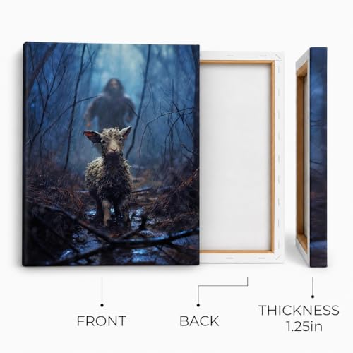 Image of GUN SUPPLIES OUTLET LLC Jesus and Lamb Canvas Wall Art Jesus Chasing After Lamb Picture Religious Christian Home Decor Print 12x16 inch