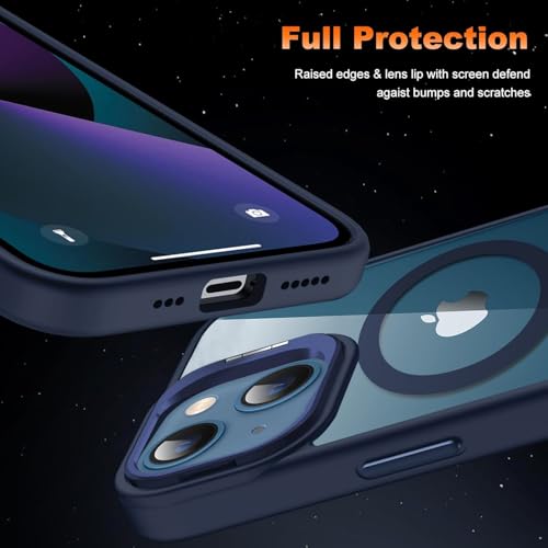 Image of VONZEE Clear Camera Kickstand Case for iPhone 15 Plus, Built-in Adjustable Camera Stand, Clear Magnetic Mag-Safe Shockproof Classic Series Phone Cover (Blue)