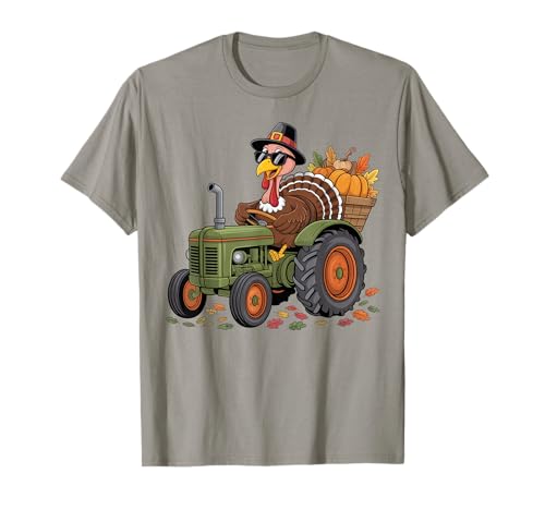 Turkey Riding Tractor Boys Kids Happy Thanksgiving Day T-Shirt