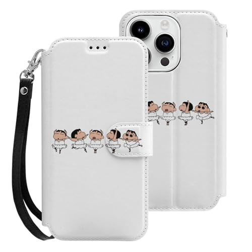 クレヨンしんちゃん 面白い iPhone15Pro用ケース 手帳型 スマホケース アイホン15Pro用 財布型カバー カードポケット スタンド機能 誕生日ギフト 人気 男女兼用