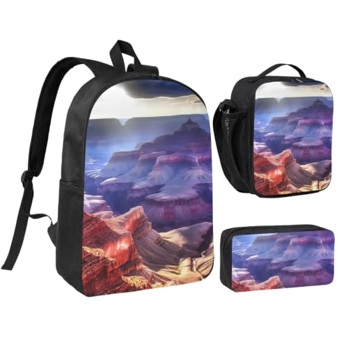 ROTHSKNV Grand Canyon Backpack Set 3 PCS - 17 Inch Laptop Backpack with Lunch Bag, Waterproof Daypack Insulated Lunch Box Large Capacity Coin Pouch Personalized Gift