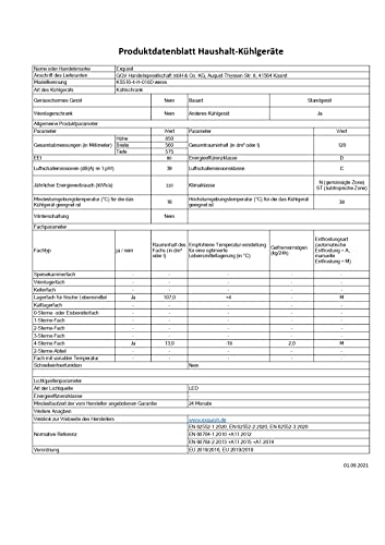 Exquisit Kühlschrank | 120 Liter, Energieeffizienzklasse D, 39 dB Geräusch, 4* Gefrierfach 13 l | LED-Innenbeleuchtung, manuelle Temperaturregelung, Türanschlag wechselbar | KS516-4-H-010D weiss