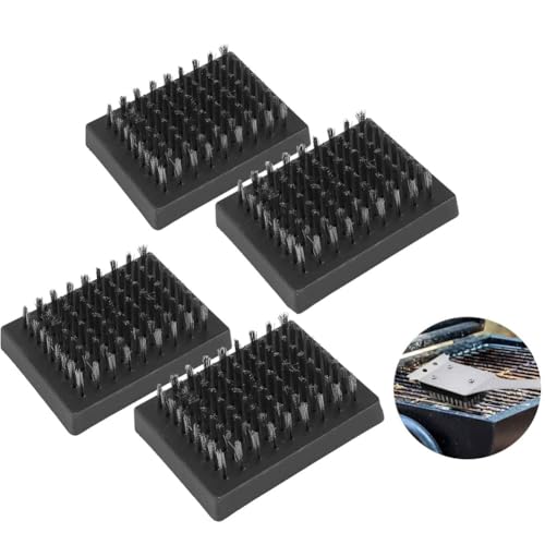 4 cepillos para parrilla, cerdas de alambre para barbacoa, cabezales de repuesto para cepillo de parrilla y raspador