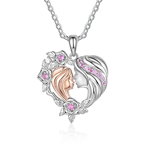 lorajewel Collier Mère et Fille Coeur Or Rose Sterling Argent 925 Pendentif avec 5A Coeur Zircone Rosegold Cristal Bijoux Femme Cadeau pour Fête des mères/Noël/Anniversaire Cover