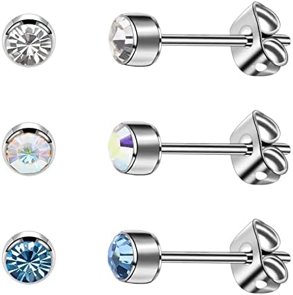 Titanium Women Stud Earrings Hypoallergenic Girls Earring Studs Rhinestone 4mm Sensitive Ears Stud Earrings Birthday Gift