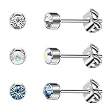 3 Pairs Women Stud Earrings Hypoallergenic Nickel Free Cubic Zirconia Girls Earrings Implant Grade T