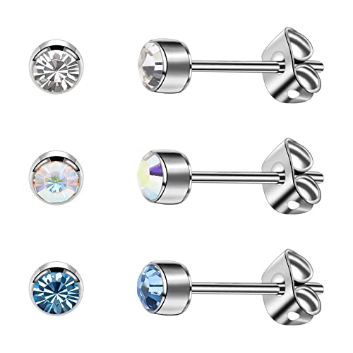 Titanium Women Stud Earrings Hypoallergenic Girls Earring Studs Rhinestone 4Mm Sensitive Ears Stud Earrings Birthday Gift #TOP6