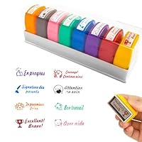 RNPKZ Tampon Encreur Enseignant Français, Lot de 8 Tampon Encreur pour Enfant,Tampons Auto Encreur TamponEnseignant Maternelle Cadeau pour Professeur Tampons Ecole avec Boîte pour Encourager Élèves(A)