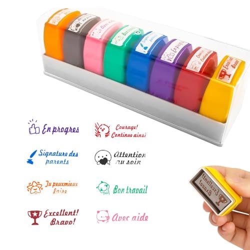 RNPKZ Tampon Encreur Enseignant Français, Lot de 8 Tampon Encreur pour Enfant,Tampons Auto Encreur...