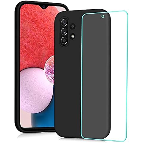 YATWIN Silicone Case for Samsung Galaxy A13 4G with Screen Protector, Soft-Touch, Shockproof, DustProof, Antiskid Full Body Armour Phone Cover for Samsung Galaxy A13 4G - Black Cover