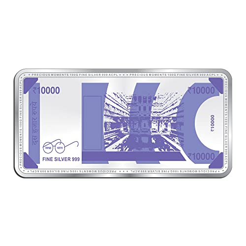 Image of ACPL Precious Moments BIS Hallmarked 100 Gram Silver Currency Bar Rs.10000 999 Pure