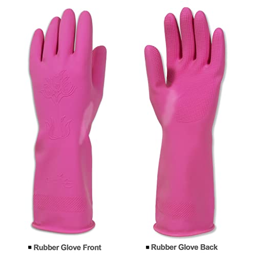 Mamison Quality Kitchen Rubber Gloves Pink (1 Pairs, Small). Non-Slip Reusable Kitchen & Cleaning Natural Latex Rubber Gloves #TOP1