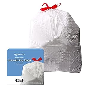 Amazon Basics Flextra Tall Kitchen Drawstring Trash Bags, Unscented, 13 Gallon, 90 Count