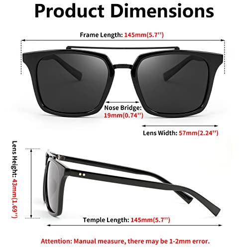 FEISEDY Men Women Vintage Square 70s Pilot Polarized Sunglasses Double Bridge Retro Sun Glasses B29074