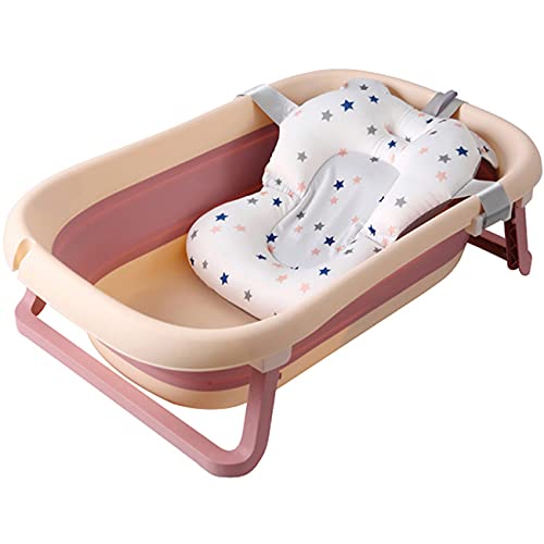 Image of BBSUN Baby Bathtub Folding Baby Bathtub from Newborn to Toddler Portable Travel Bathtub Multifunctional Bathtub with Antiskid pad Infant Shower Basin with Drain Hole (pink+pad) T-2777