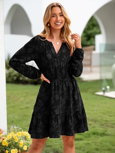 Image of BerryGo Womens Long Sleeve Mini Dress Casual A Line Flowy Loose Vacation Party Babydoll Fall Short Dresses with Pocket