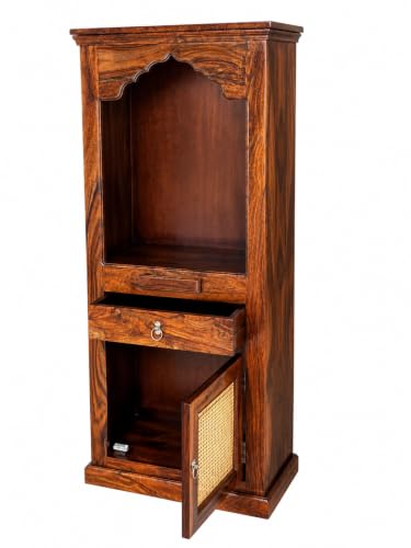 Image of Solid Wood Premium Sheesham Wood Temple Cane Big Size 5 Feet with Door Storage Cabinet | Wooden Mandir for Pooja Room Home | Honey Finish | Mandir for Home Wooden Temple (Cane)