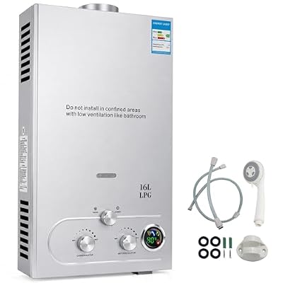 16L Propane Tankless Hot Water Heater, 4.3 GPM Camping Portable Water Heater with Digital Display and Overheat Protection for RV Camp Trips Cabins Barns