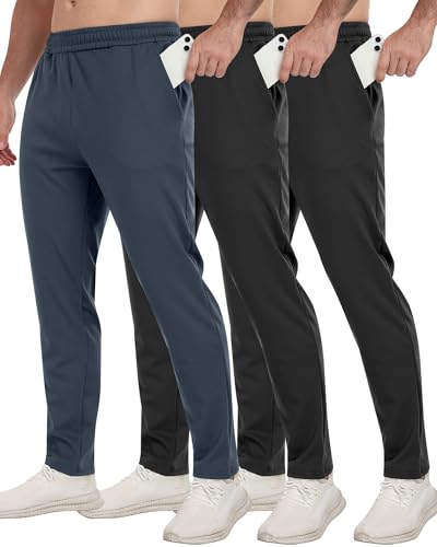3 Pack Men's Workout Sweatpants with Pockets,Athletic Gym Tapered Joggers Pants for Men Running Pants
