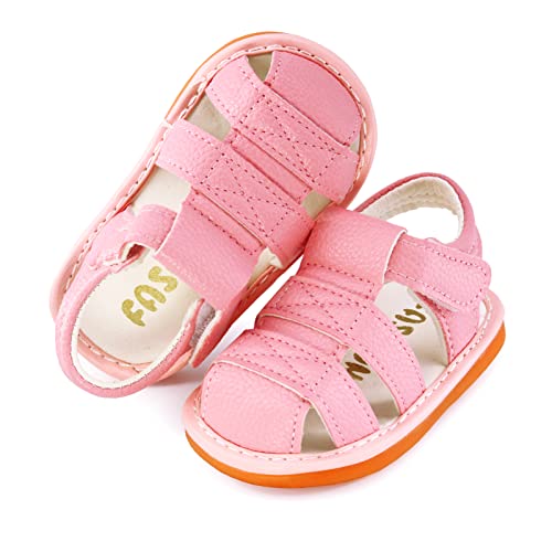 Image of SOFMUO Baby Boys Girls Squeaky Sandals Non-Slip Soft Rubber Sole Closed Toe Infant Summer Outdoor Shoes Toddler First Walkers
