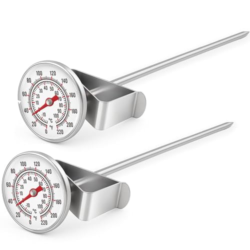 Innoteck Frothing Thermometer 15.5 cm - Stainless Steel - with Clip Attachment - Instant Read and Accurate Catering Temperature - Ideal for Coffee Milk and Liquid Frothing Pack of 2