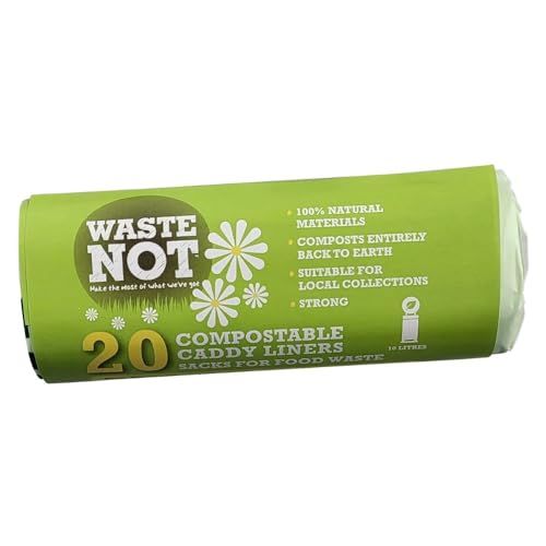 Waste Not Compostable Caddy Liner 100% Natural Material 100% Biodegradable Bin Bags 10L Capacity Roll of 20