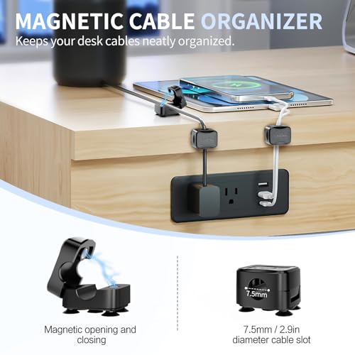 Set de 6 clips magnéticos para cables con 6 ventosas de silicona para organización de cables | Soporte y organizador magnético para cables para hogar, oficina, escritorio, teléfono, auto, pared y mesa de noche miniatura 2
