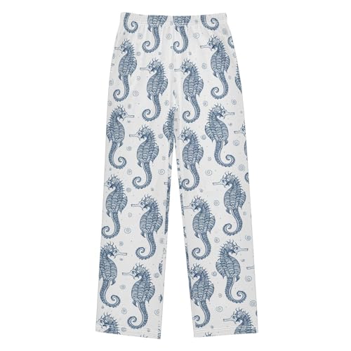 ZZXXB Retro Hippocampus Boys Long Pants Soft Trousers Elastic Waist Kids Lounge Bottoms with Pockets S-XL