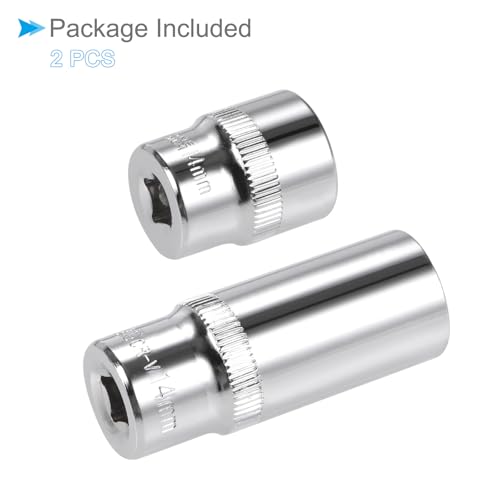 Image of 6-Point Socket, 1 /4 inch Drive 14mm Deep, Polished Chromed CR-V Metric Deep and Shallow Impact Socket - (Applications: for Ratchet Torque Electric Wrenches Car Repair), 2-Pieces