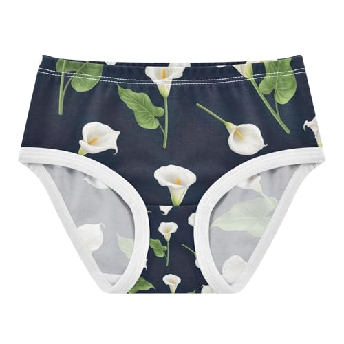 Toddler Girl Briefs, White Calla Lilies Green Leaves Girls' Cotton Brief Underwear, 2–8 Years
