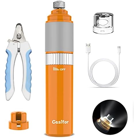 Casifor Nail Grinder with LED Light 40 dB Super Quiet Noise Nail Grinder for Small, Medium and Large Dogs and Cats with Vacuum Extractor, 2000 mA (Orange) Cover