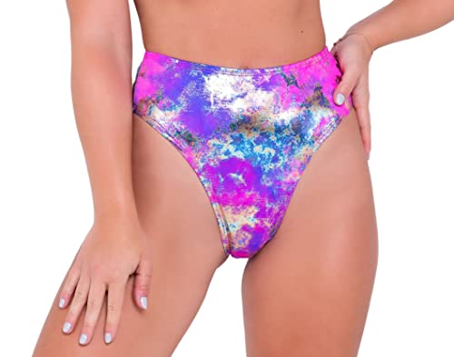 Roma Costume Damen Roma's Shorts mit Batikfärbung, hohe Taille, für Rave/Festival Bikini-Unterteile, Violett Multi, Large Cover