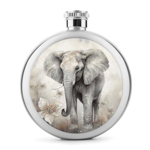 Stainless Steel Wine Bottle Liquor Container Animals Cute Elephant Print Leak Proof Hip Flask Durable for Camping Hiking Travel Festivals