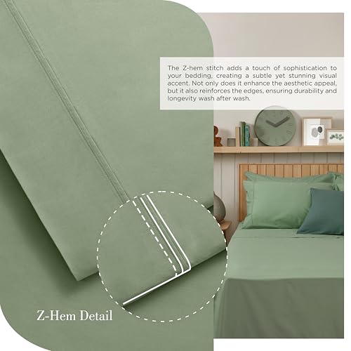 Image of Linen Home 2-Pack King Sheet Set, 100% Cotton Percale Bedding, 8-Piece Value Bundle, Deep Pocket Cooling Bed Sheets for Hot Sleepers, Breathable & Crisp Hotel Quality, Long-Staple Cotton, Oil Green
