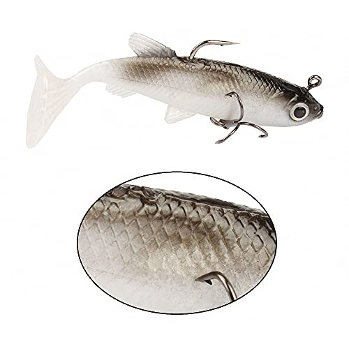 GZGXKJ Bionic Visaas, set van 5 stuks, kunstaas, voor zoetwater, brine, vissen, rubberen vissen met drillhaak, voor snoek, baars, snoekbaars, snoekbaars, vissen (14 g) - Image 4