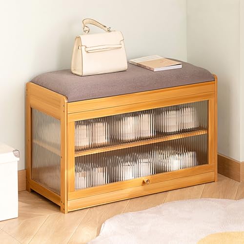 Banco Zapatero, Banco de Almacenaje de AcríLico con Asiento, Descalzadora de Tela for Entrada con Cojín Extraíble for Dormitorio y Sala de Estar(Yellow,70cm)