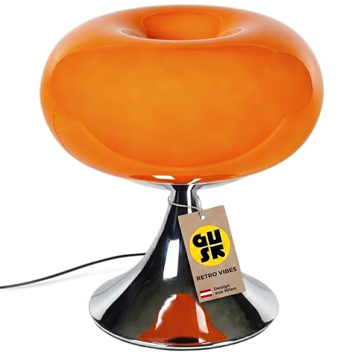 GUS Interior Concepts Donut Lampe Orange, Design Tischlampe aus Glas und Metall, Retro Lampe im Mid Century Stil für Wohnzimmer, Schlafzimmer und Schreibtisch
