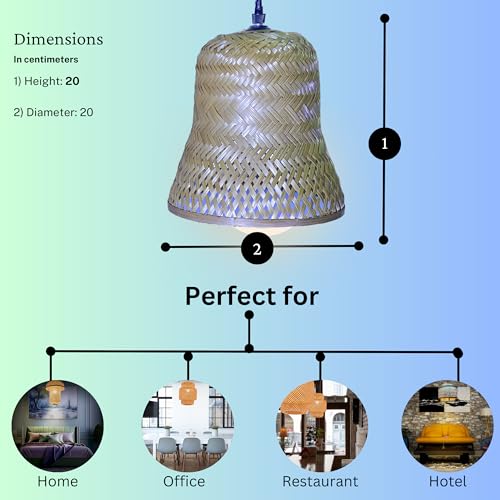 Image of Craftscape Bamboo Hanging Pendant Lamp | Boho Cane Lampshade | Bamboo Lights | Collection (Mic Set of 2)