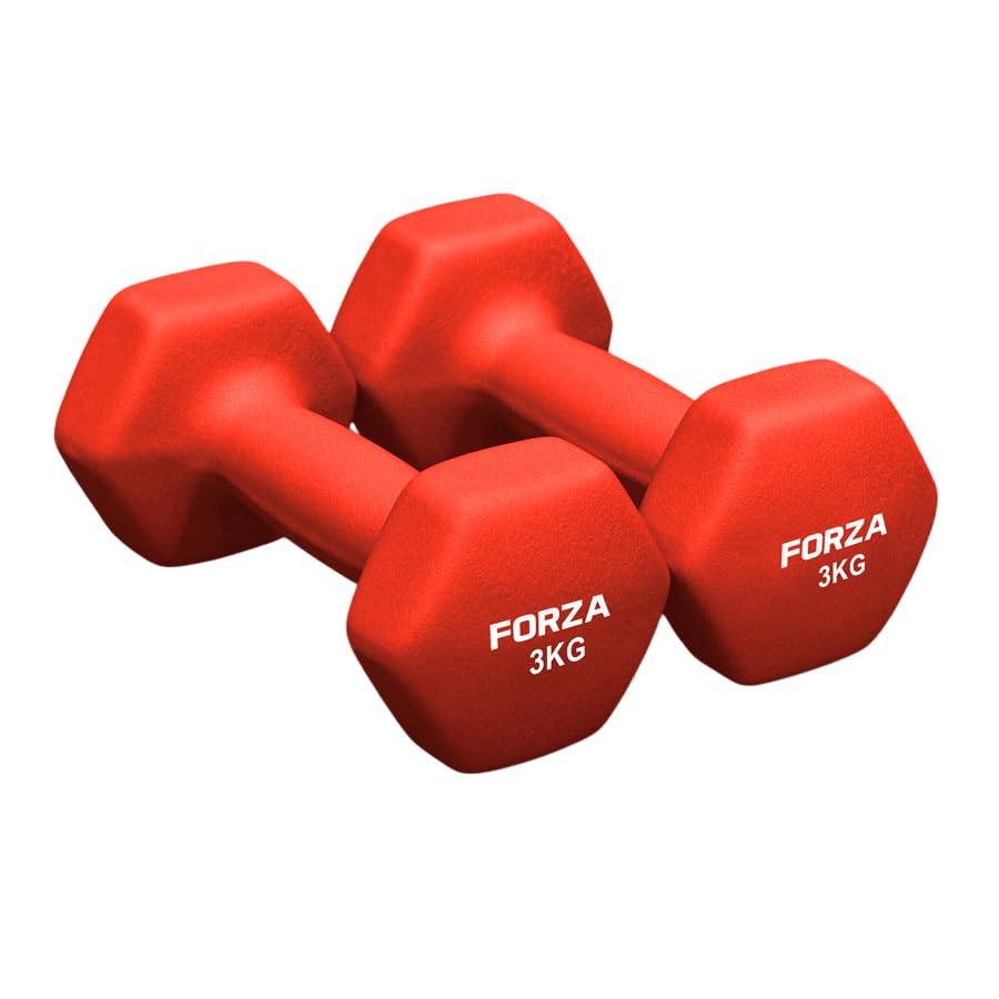FORZA Neoprene Hex Dumbbells | Pair of Dumbbells with Non-Slip Grip – Ergonomic Design for Strength Training & Home Workouts – Available in Multiple Weights (3kg)