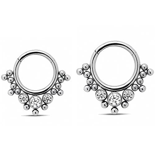 NewkeepsR 2 Piezas-1,2mm con diámetro de 8mm/10mm G23 Titanio Septum Clicker Cluster Bisagra Tridente Anillos Daith Joya Piercing.